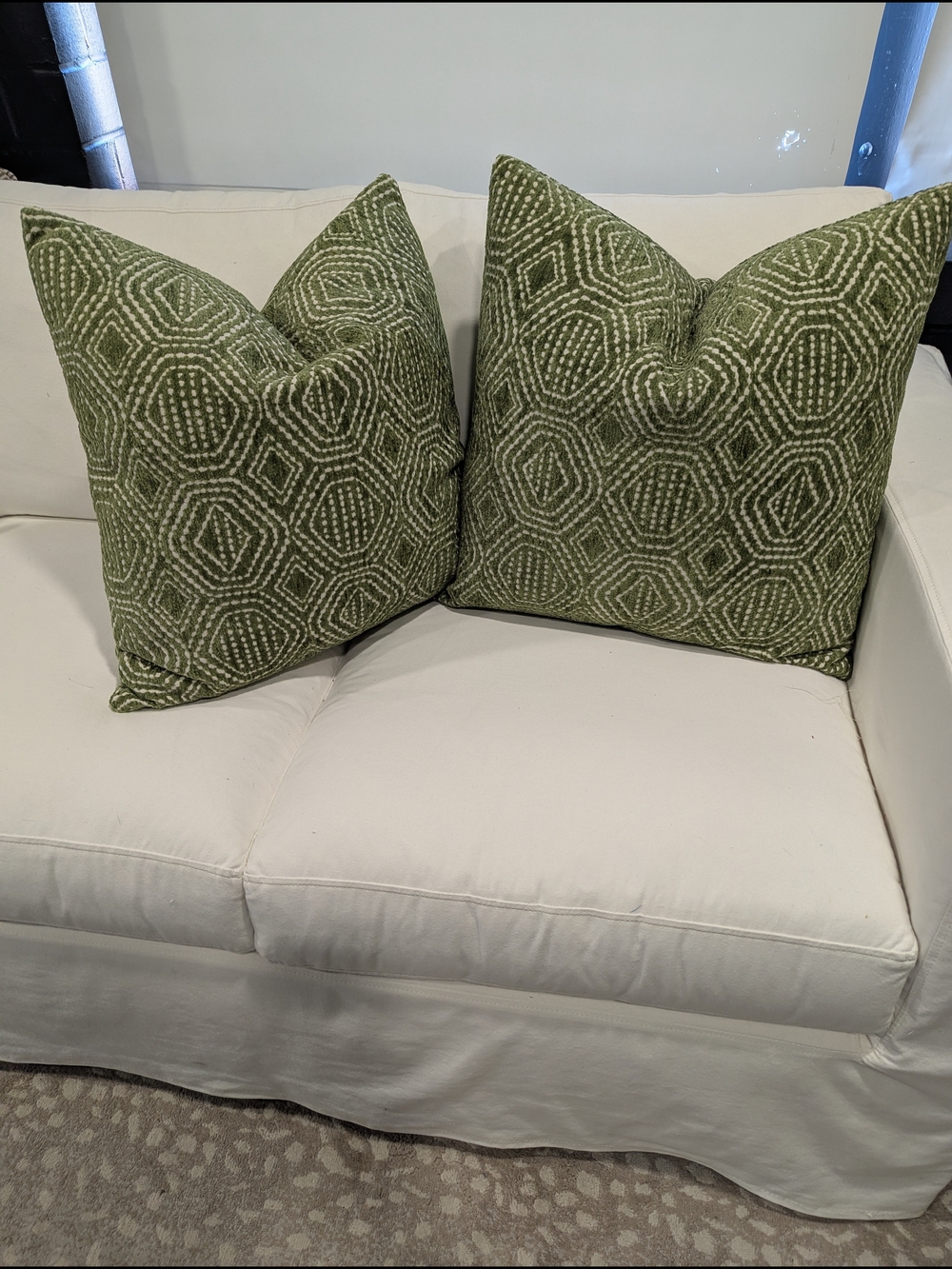 Green Velvet Geometric Throw Pillow cover Pair -